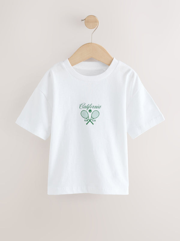 White Tennis Short Sleeve Back Print T-Shirt (3mths-7yrs)