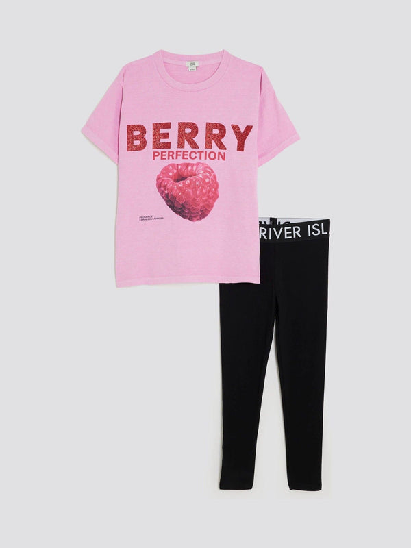 River Island Pink Girls Kickflare Top & Joggers Set