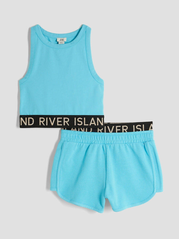 River Island Blue Glitter RI Waistband Tank Top Set