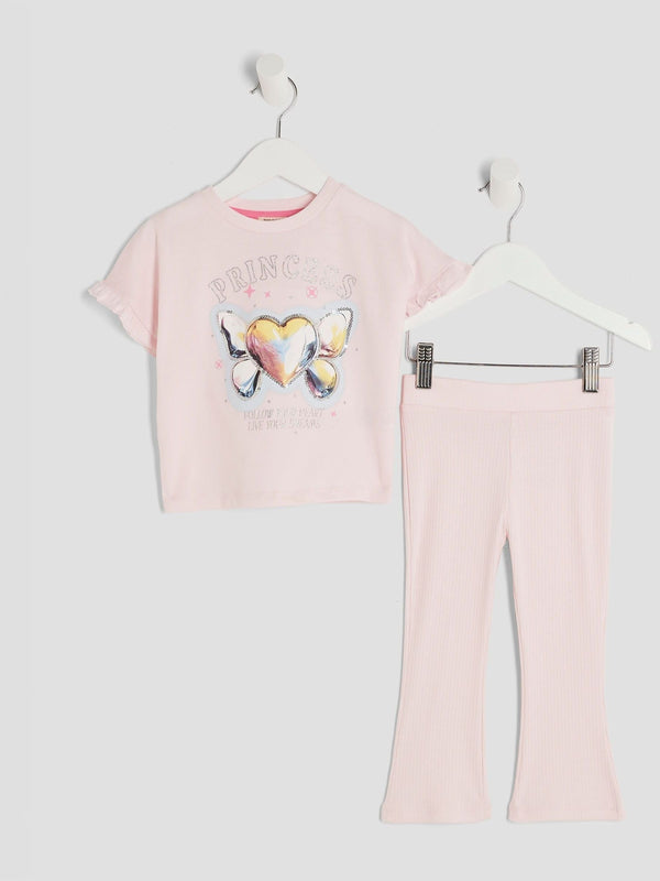 River Island Pink Girls Heart Bow Leggings Set