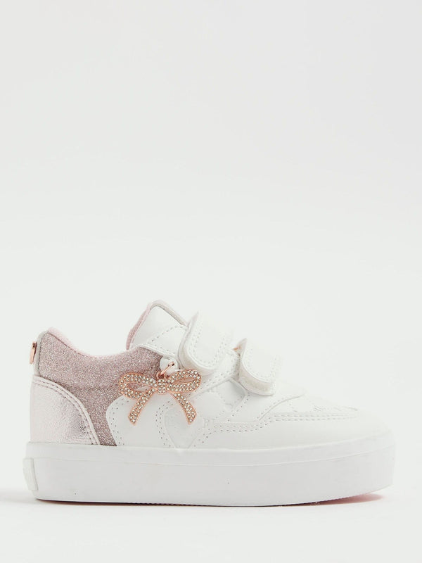 River Island White Girls Rose Gold Bow Charm Trainers