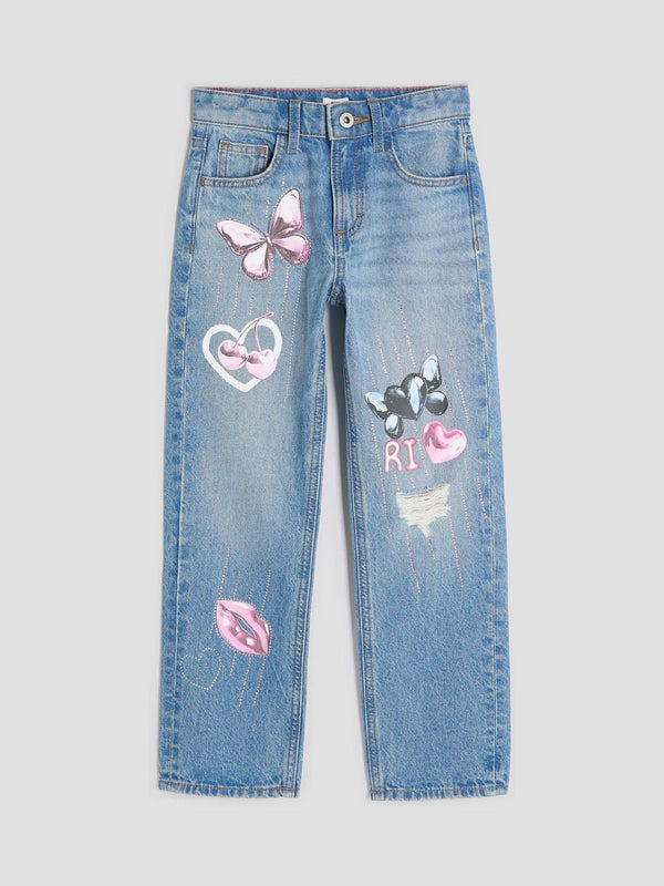 River Island Blue Girls Graffiti Straight Jeans