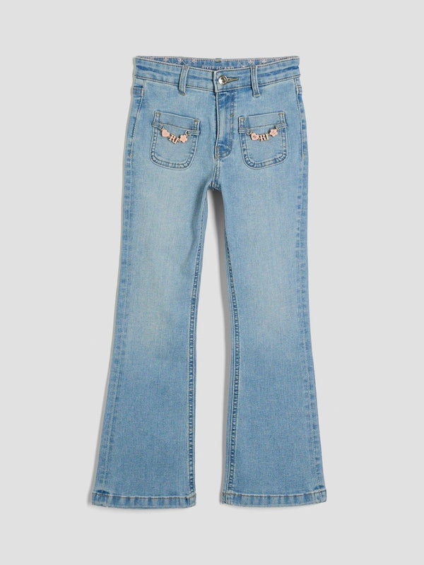 River Island Blue Girls Low Rise Snaffle Flare Jeans