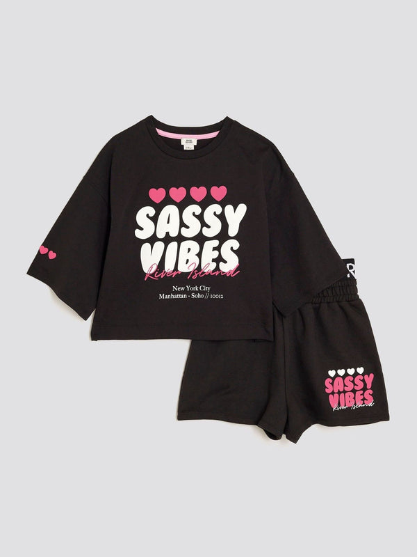 River Island Black Sassy Shorts Set