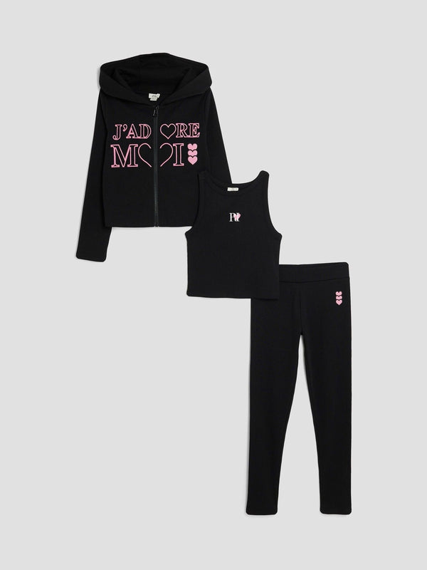 River Island Black Zip Thru Hoodie Leggings Set