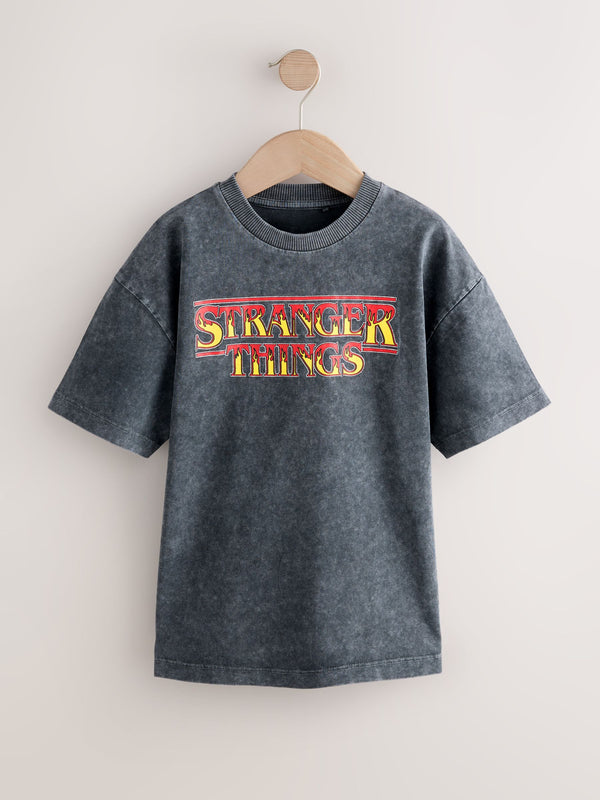 Grey Washed Stranger Things Short Sleeve T-Shirt (8-16yrs)