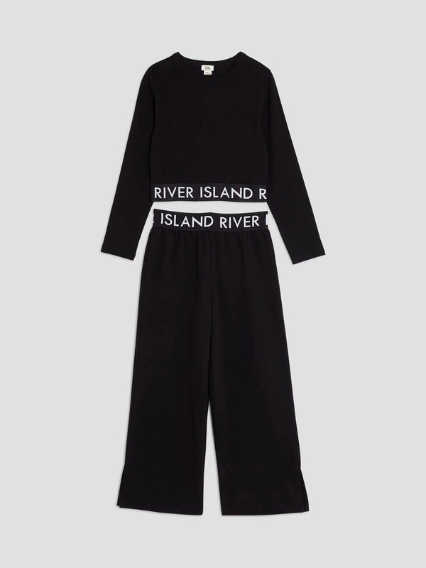 River Island Black Waistband Top and Joggers Set