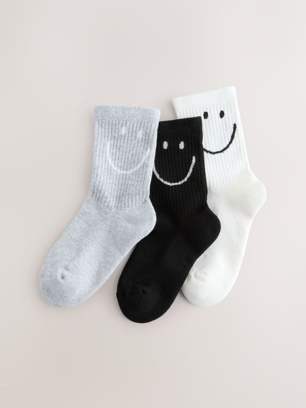 Black White and Grey Regular Length 3 Pack Cotton Rich Cushioned Sole Ankle Socks