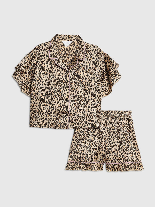 River Island Brown Girls Leopard Print Satin Short Pyjamas