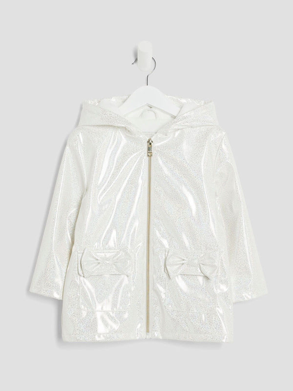 River Island White Girls Glitter Rain Mac