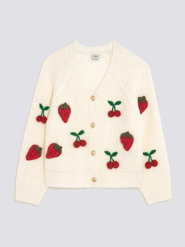 River Island Beige Cream Girls 3D Fruit Cardigan