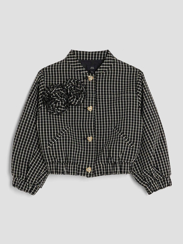 River Island Black Check Bomber Jacket