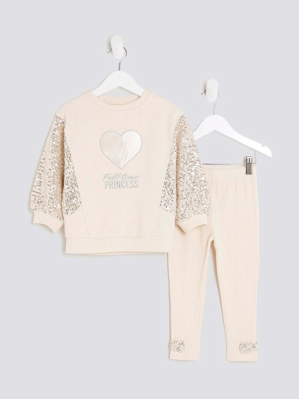 River Island Cream Girls Sequin Hybrid Sweater Set