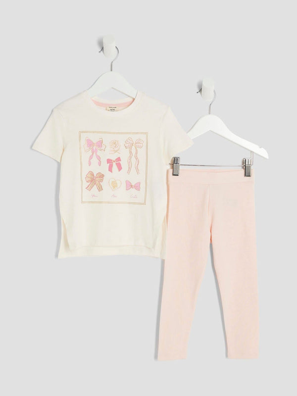 River Island Cream Girls Rose Bow Box T-Shirt Set
