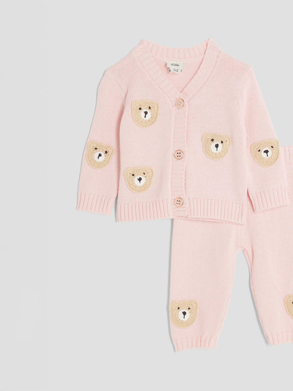 River Island Pink Baby Girls Bear Cardigan Set