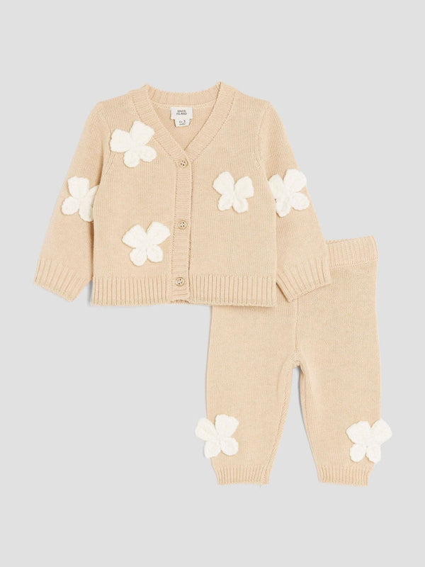 River Island Brown Baby Girls Crochet Bow Cardigan Set