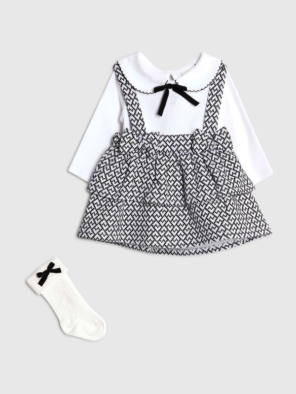 River Island Cream Baby Girls Jacquard Pinny Dress Set