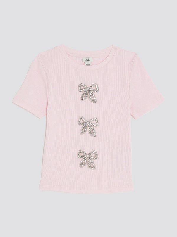 River Island Pink Girls Ribbed Bow T-Shirt