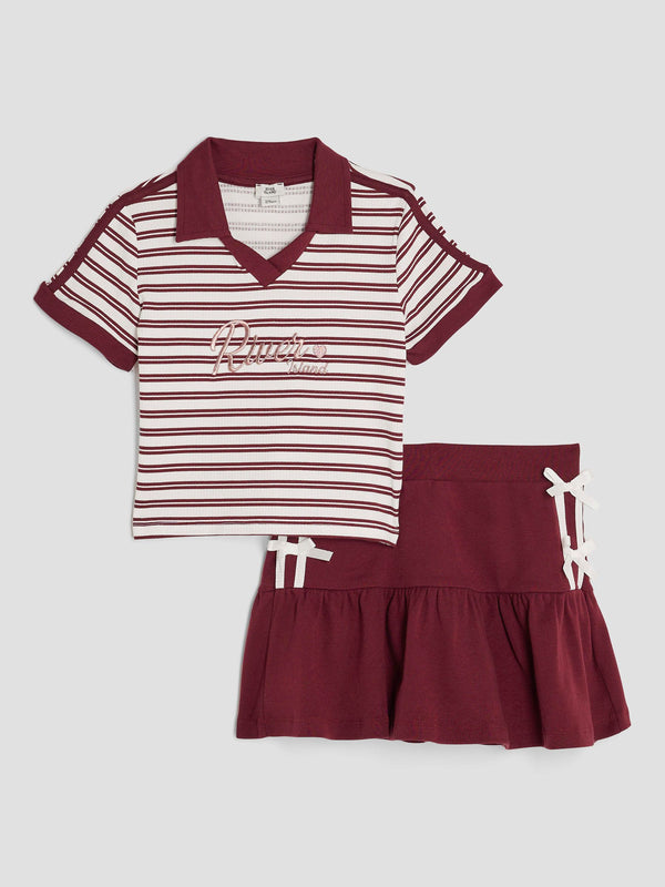 River Island Red Girls Bow Polo Shirt and Skirt Set