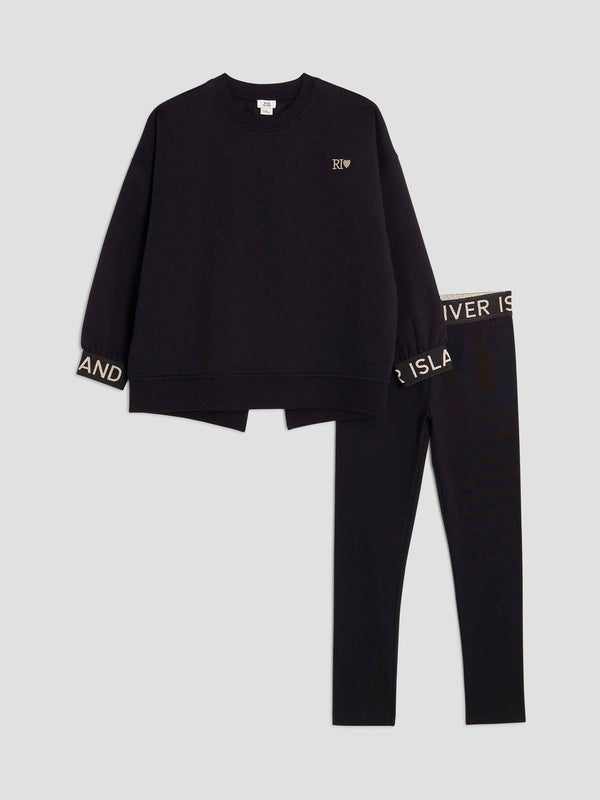 River Island Black Split Back Top and Leggings Set