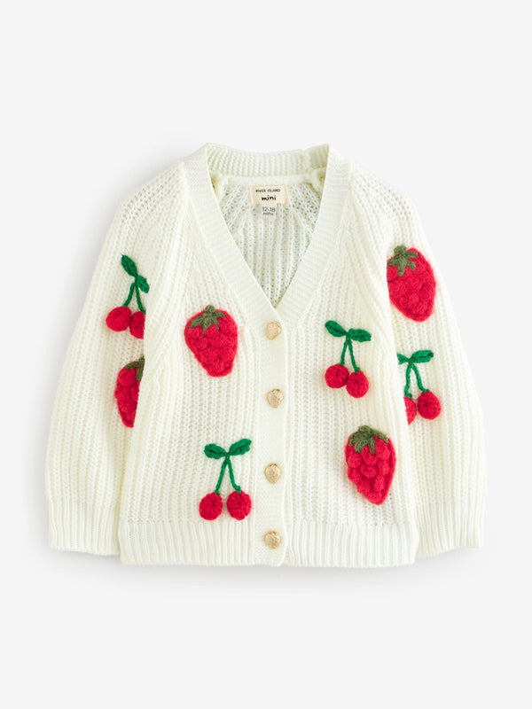 River Island Cream Girls 3D Fruit Cardigan
