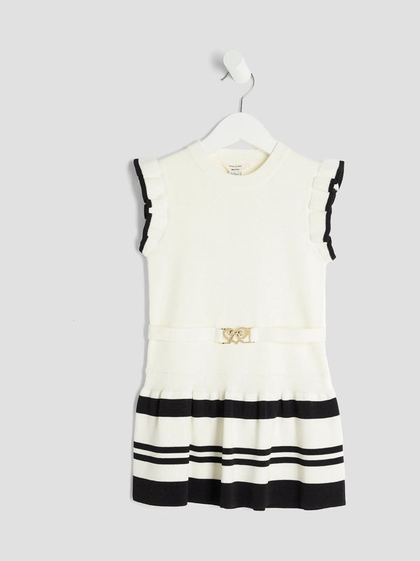 River Island Cream Girls Belted Ruffle Hem Dress