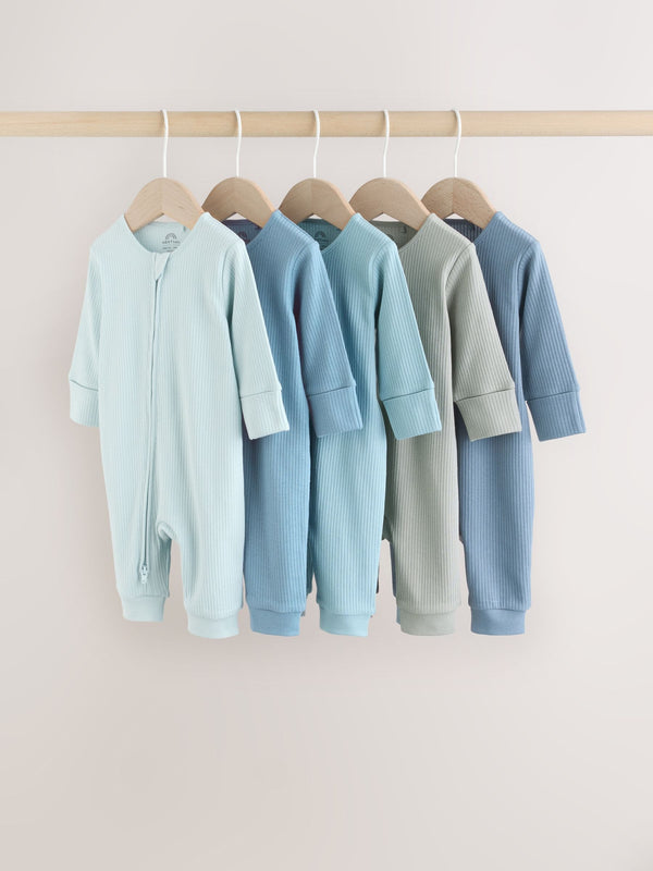 Blue Two Way Zip Baby Sleepsuits 5 Pack (0mths-3yrs)