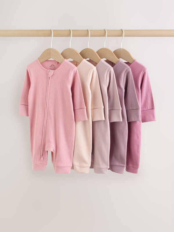 Pink 5 Pack Two Way Zip Baby Footless Sleepsuits (0mths-3yrs)