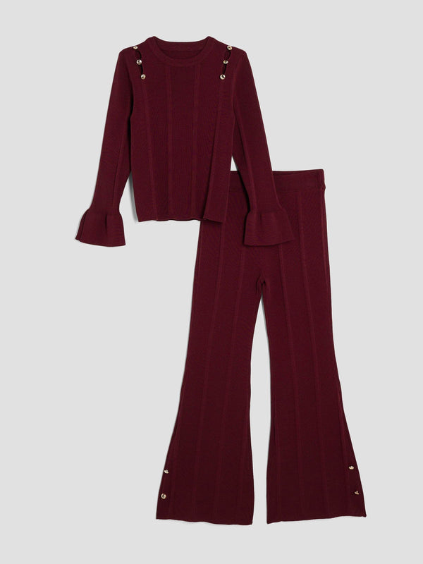 River Island Red Girls Button Detail Flare Top and Leggings Set