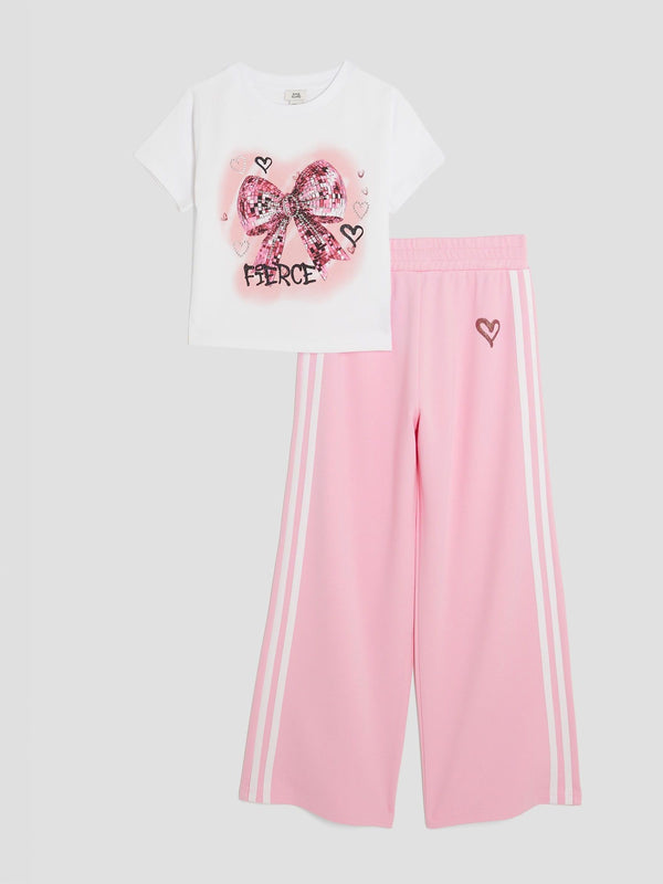 River Island Pink Girls Bow Tracksuit Set