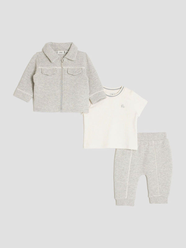 River Island Grey Baby Boys Jacquard Jersey Shacket Set