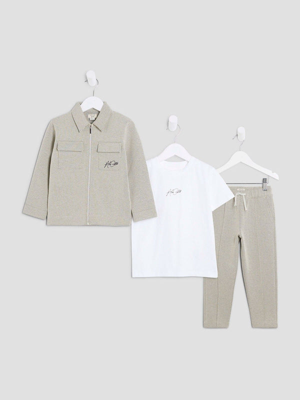 River Island Natural Boys Textured Harrington Top and Trousers Set 3 Pack