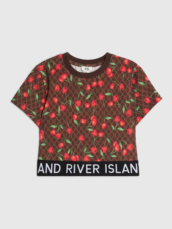 River Island Brown Cherry Monogram Waist Band T-Shirt