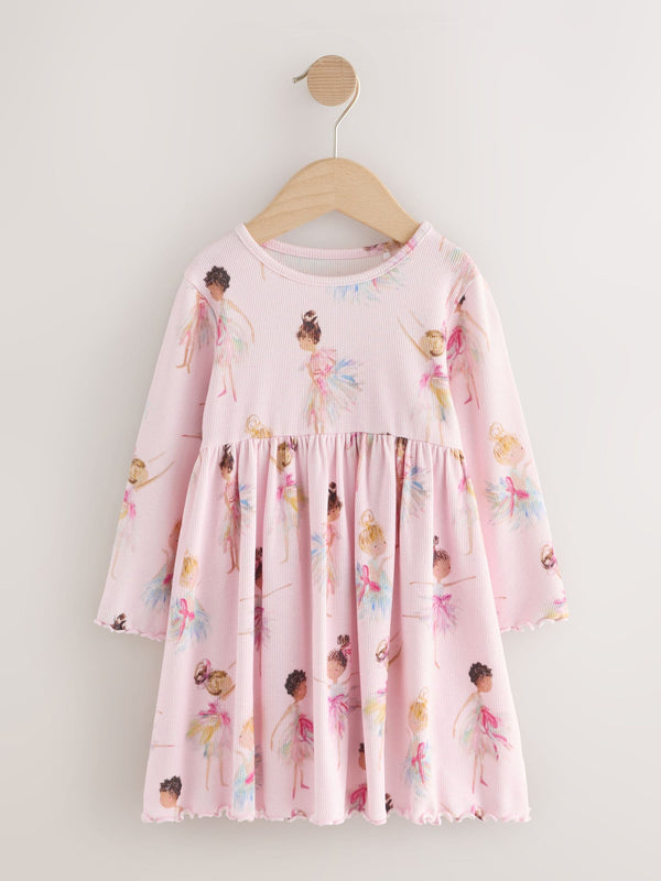 Pink Fairy Long Sleeve Ribbed Dress (3mths-7yrs)
