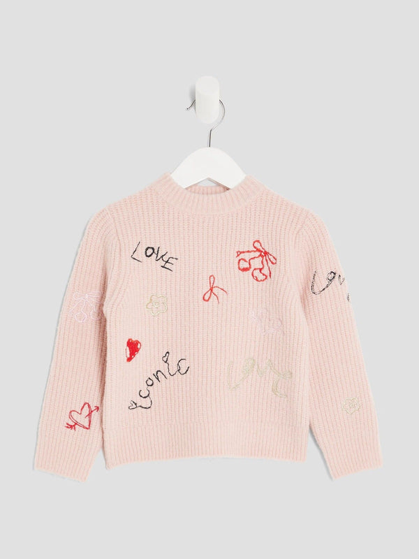 River Island Pink Long Sleeve Knitted Doodle Jumper