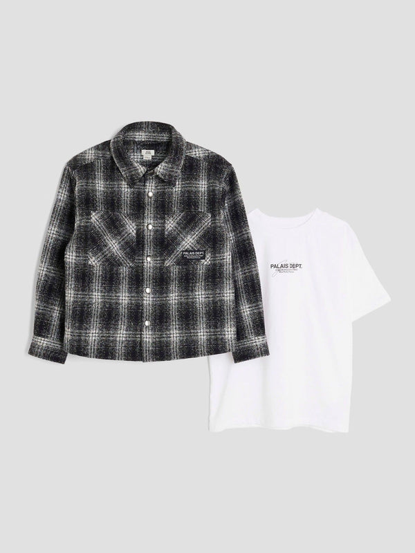 River Island Black Mono Check Shacket & T-Shirt Set