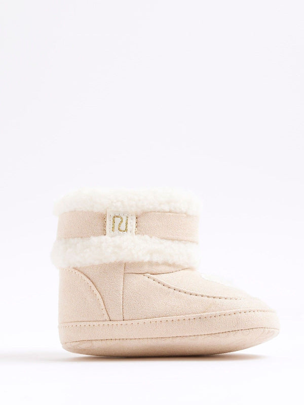 River Island Cream Bear Fur Trim Booties