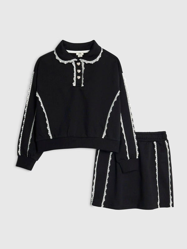 River Island Black Lace Skirt & Sweatshirt Set