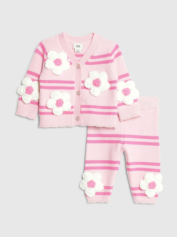 River Island Pink Stripe Flower Cardigan and Leggings Set