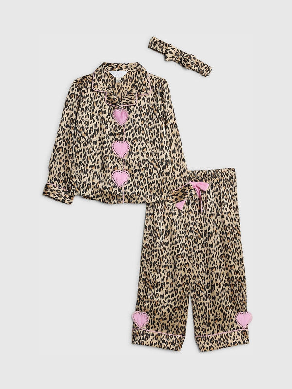 River Island Brown Leopard Heart Placket Pyjamas