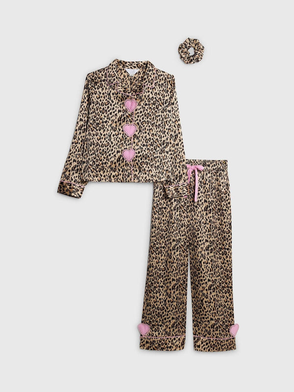 River Island Brown Girls Leopard Shirt & Trouser Pyjamas Set