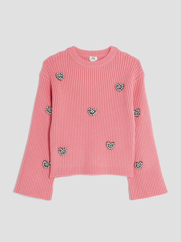 River Island Pink Girls Embellished Heart Jumper