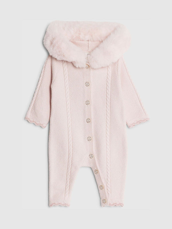 River Island Pink Baby Girls Fur Collar Knitted All-in-One