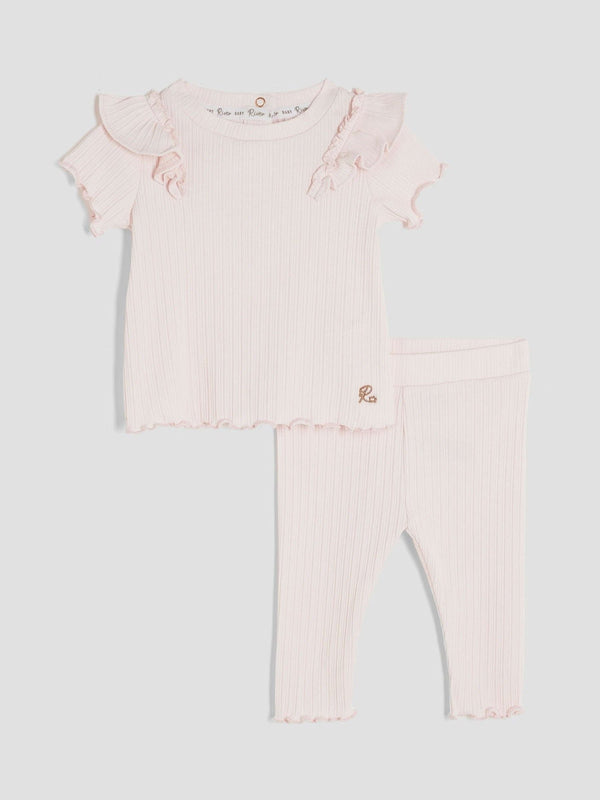 River Island Pink Baby Girl Short Sleeve Top & Leggings Rib Set