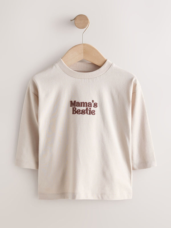 Cream Mamas Bestie Long Sleeve Graphic Print T-Shirt (3mths-8yrs)