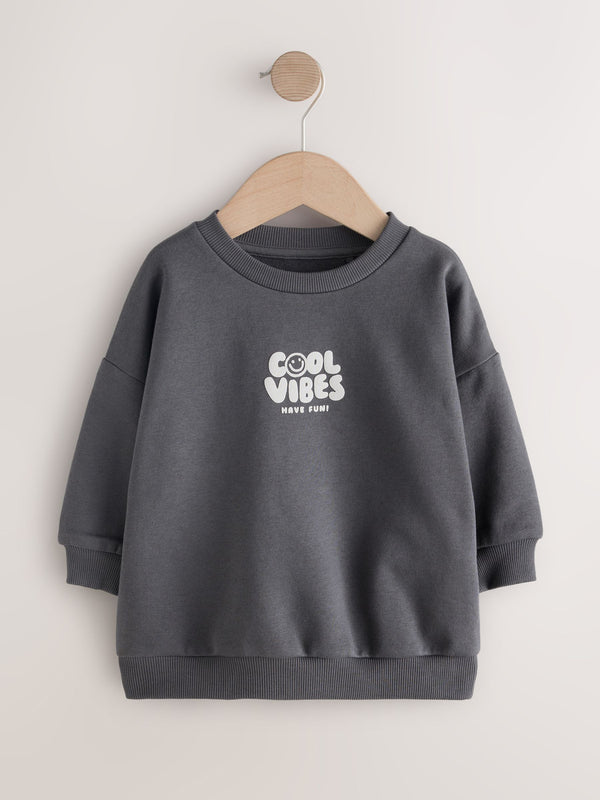 Charcoal Grey Cool Vibes Back Printed Crew Neck Jersey Sweatshirt (3mths-7yrs)