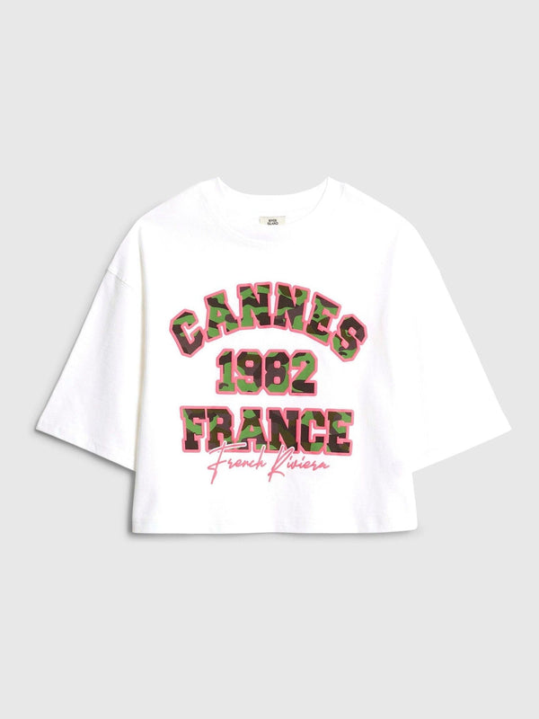 River Island White Cannes Camoflague T-Shirt