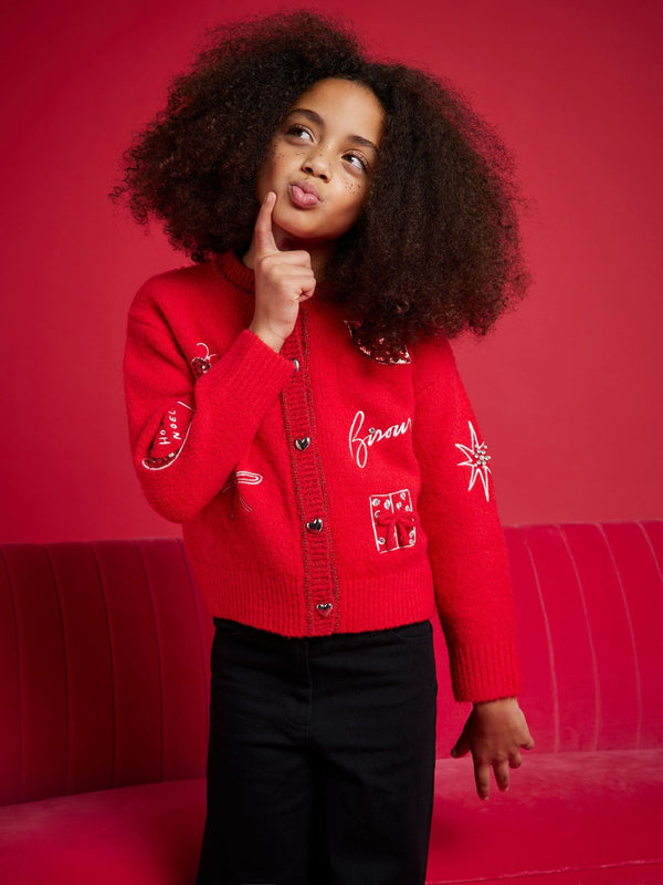 River Island Red Nepthys Doodle Christmas Cardigan