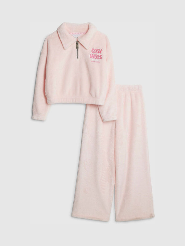 River Island Pink Cosy Club Velour Half Zip & Joggers Set