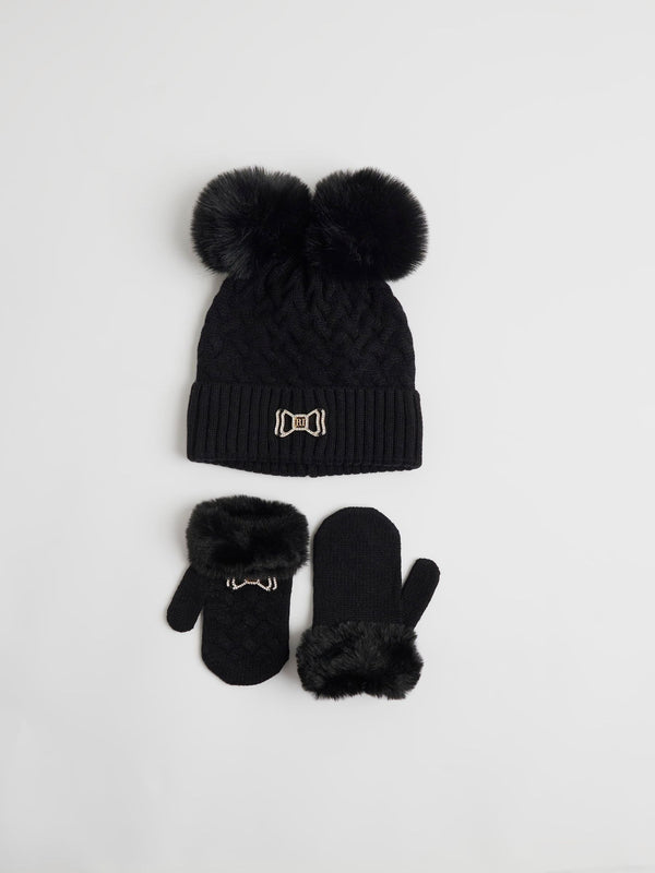 River Island Black Core Beanie Gloves & Scarf Bundle Set